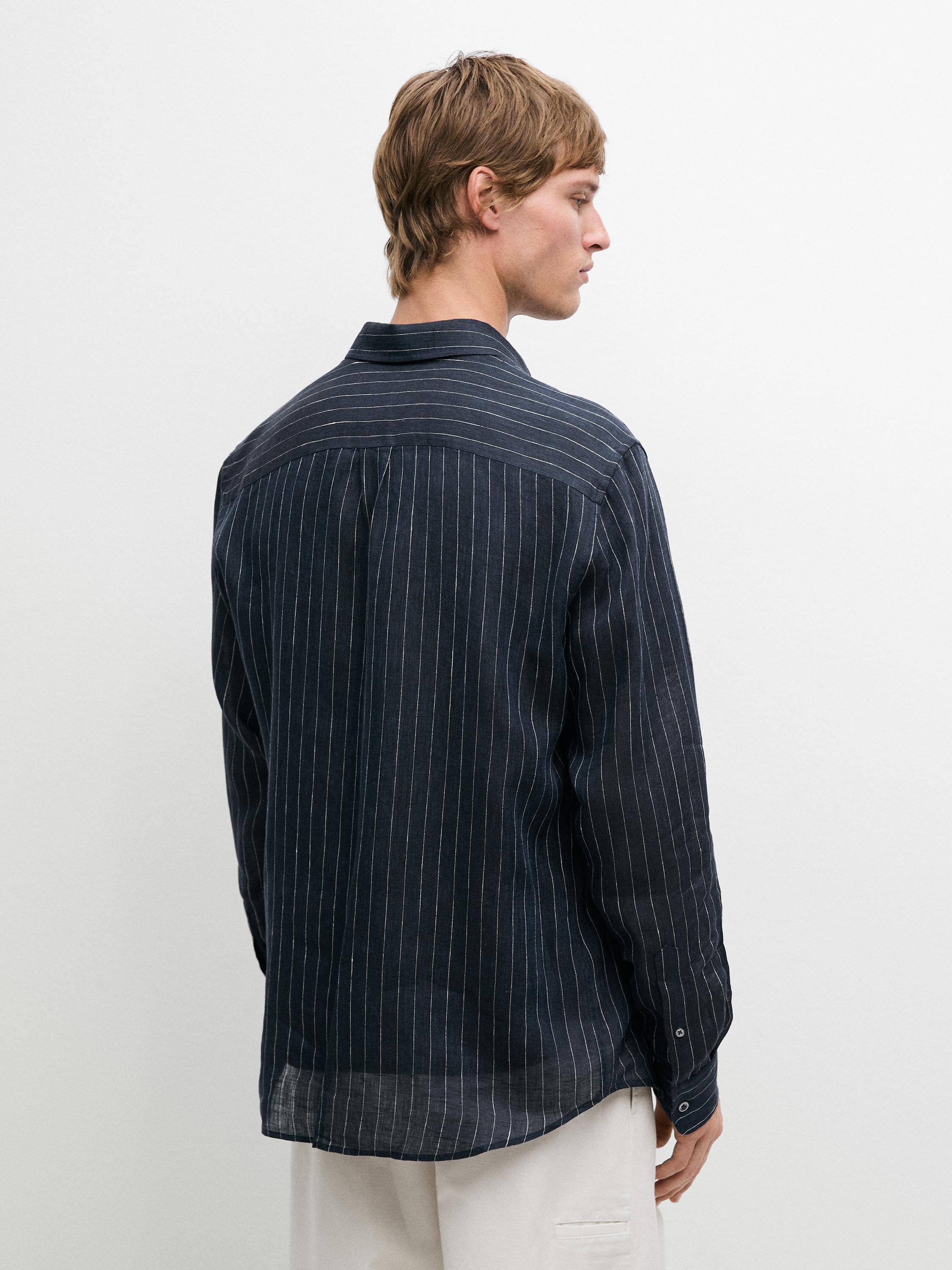 Chemise regular fit à rayures en lin